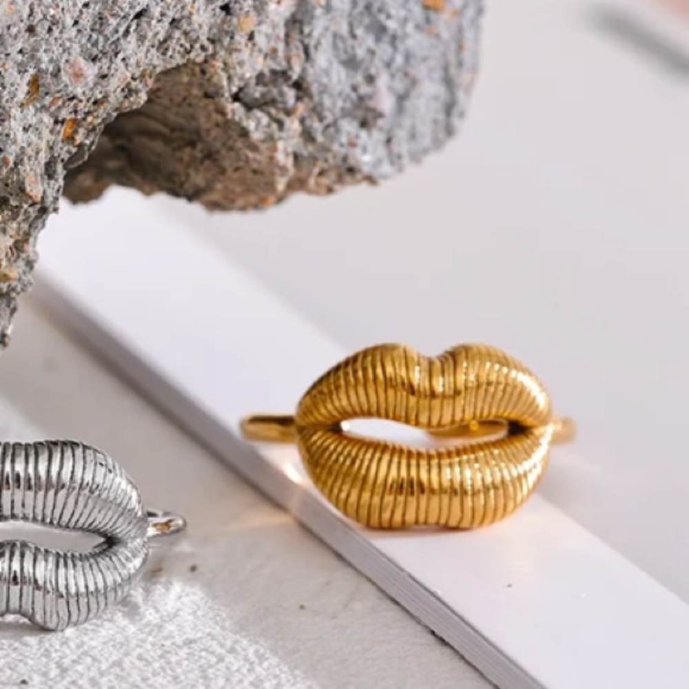 Stainless Steel Lip Resizable Ring Gold Plated Hip Hop Trendy - Picture 13 of 16